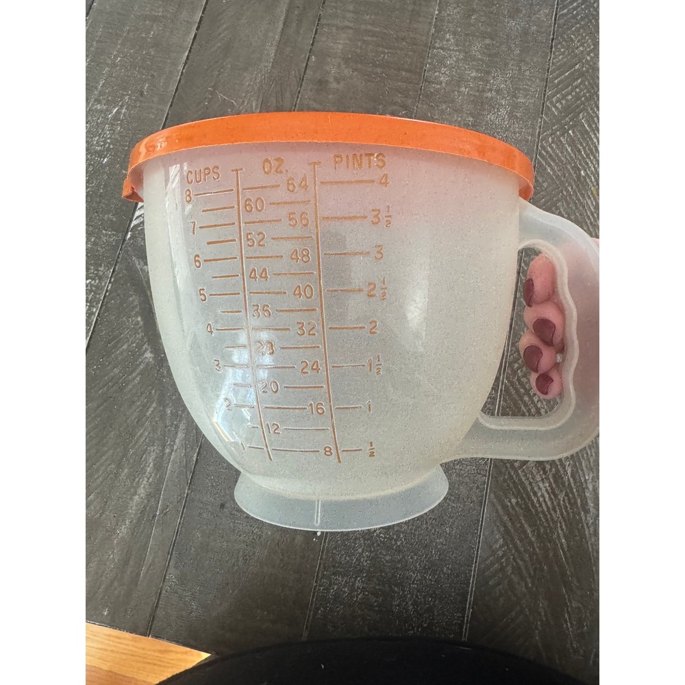VINTAGE Tupperware 1977 8-Cup Orange Lid Pouring‎ Mixing Bowl USA Made
